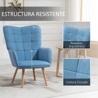 HOMCOM Butaca de Salón Moderna Sillón con Respaldo Alto Reposabrazos Tela de Lino y Patas de Madera de Haya para Comedor Cocina 71x76x101 cm - details 4