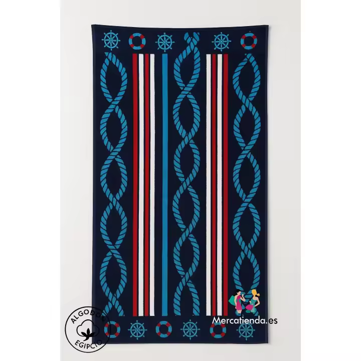 Toalla XXL playa náutica de algodón egipcio, súper absorbente y suave, con elegante motivo marino. Perfecta para sol, piscina o barco. - 1