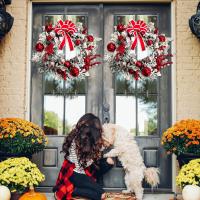 Corona Navideña Roja Con Ornamentos Para Puerta Ventana Y Escritorio Decoración Exterior E Interior De Navidad Para Puerta - details 6