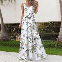 Vestido Largo Impreso Sin Mangas Para Mujer Elegante De Verano Primavera Con Cinturón Estilo Casual Playa Vacaciones - details 3