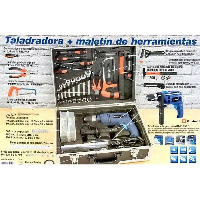 Einhell Taladro set BT-ID 650E Maletín+627 Piezas - 1