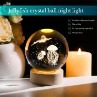 Lámpara De Noche De Cristal De Medusa En Forma De Bola Con Base De Madera Y USB Crear Ambiente Festivo Luz LED De Bajo Consumo - details 0