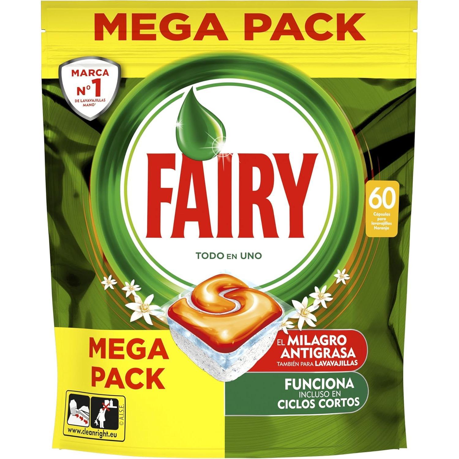 Fairy | Original Todo En Uno Naranja Cápsulas De Lavavajillas, 60 Cápsulas, Efectivas Incluso En La Grasa Reseca