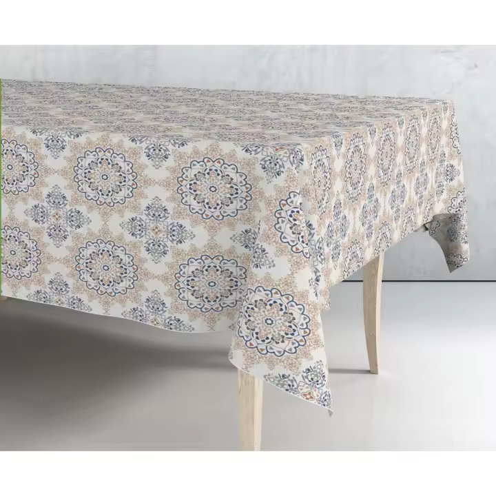 Mantel de hule estampado por metros - Mandalas azul crema 43314-1    mantel por metros; manteles; mantel barato; mantel jardín - 1