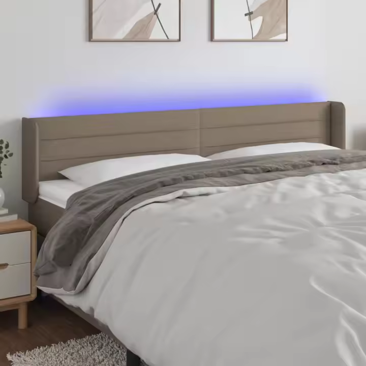 vidaXL Cabecero con LED de tela gris taupe 163x16x78/88 cm - 1