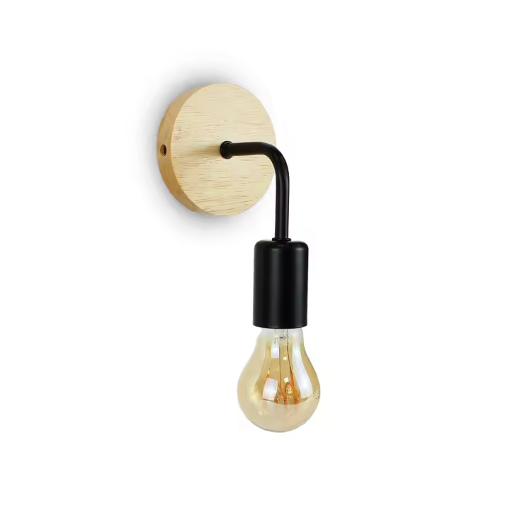 ALPINALUZ Aplique de Pared Metal con Base de Madera Natural Portalámparas E27 para Pasillo Salón Cabecera - 1