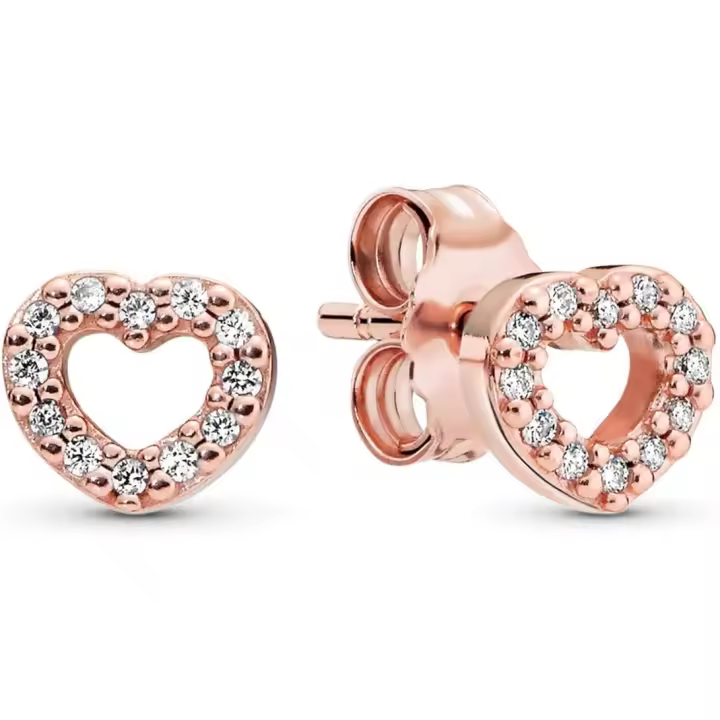 Pendientes Pandora de corazón abierto - Impresionantes pendientes para mujer - Regalo para ella - Oro rosa de 14 k y circonita cúbica，Incluye Caja Original - 1