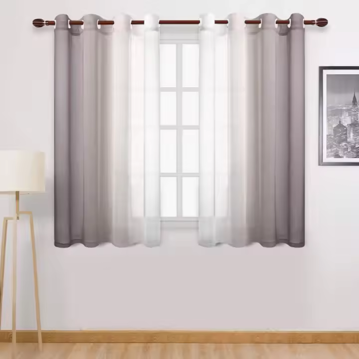 Cortinas De Ventana Gradiente Semi Transparentes Para Dormitorio Y Sala De Estar Bloqueo De Calor Sin Capa Doble Material Poliéster Modernas Con Borlas En Lado Instalación - 1