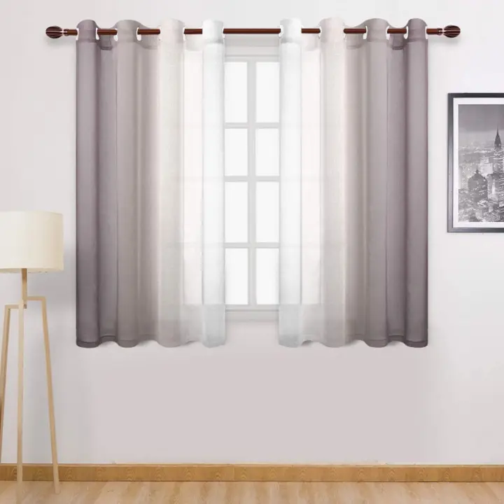 Cortinas De Ventana Gradiente Semi Transparentes Para Dormitorio Y Sala De Estar Bloqueo De Calor Sin Capa Doble Material Poliéster Modernas Con Borlas En Lado Instalación - 1