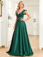 Vestido De Noche De Seda Oscuro Verde Mermaid Para Mujer Sin Mangas Cuello En V Tulle Abertura Larga Vestido De Fiesta De Prom 2025 - details 5