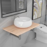 vidaXL Conjunto de muebles de baño 2 piezas cerámica roble en color Marrón/Blanco/Gris y más | almacenamiento funcional diseño moderno para baño dormitorio sala - details 0