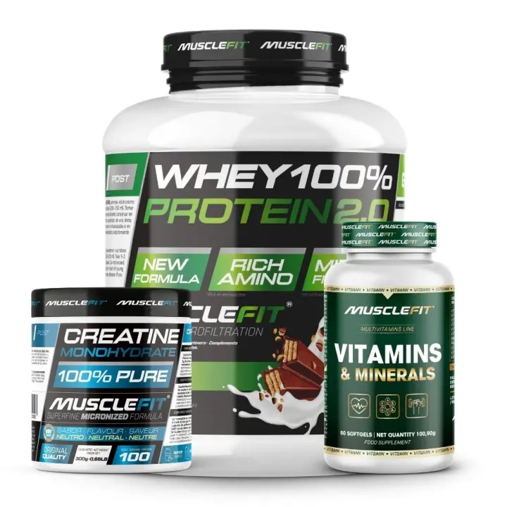 Pack WHEY 2kg + Creatina 300g + Multivitaminas 60 cáps - MuscleFit│Avance Muscular - 1