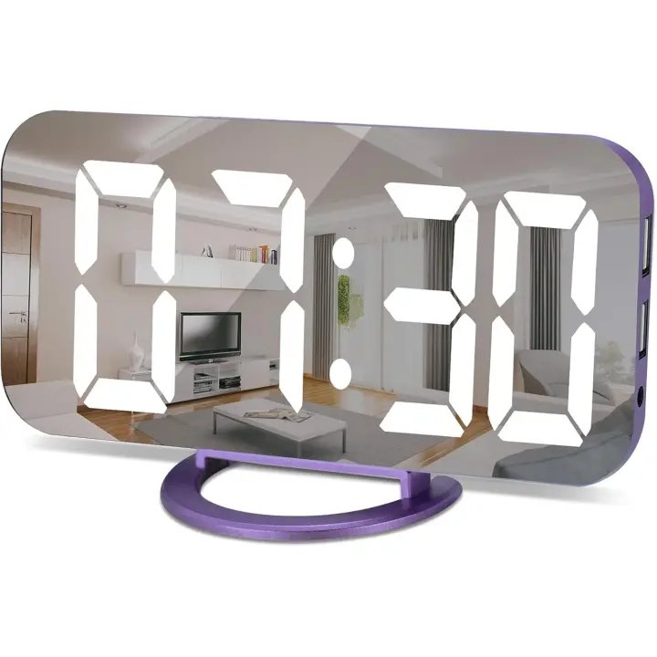 Reloj despertador digital, reloj eléctrico con superficie de espejo y LED, con 2 puertos de carga USB, 3 niveles de brillo, modo 12/24 horas, reloj de escritorio pequeño para dormitorio - 1