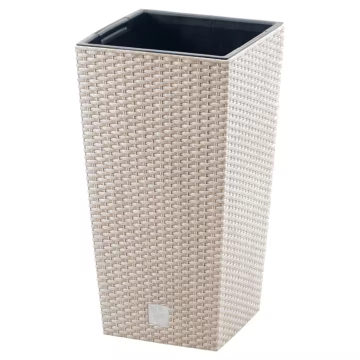 Macetero Prosperplast RATO SQUARE ECO Blanco Roto 29x29x55 Cm con Depósito y Capacidad 14 L - 1