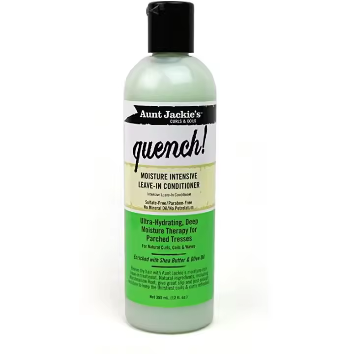 Bellas Extensiones- Aunt Jackies Quench Moisture Intensive Leave-In Conditioner 355 ml. Ideal para cabellos tipo 1 (liso), 2 (ondulado), 3 (rizado) y tipo 4 (muy rizado/afro). - 1