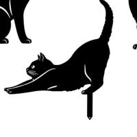Estatuilla De Gato De Hierro Fundido Para Jardín Adorno De Exterior Decoración De Paisaje Metálica Color Negro Insertada En La Tierra - details 7