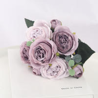 1 Bouquet De Flores Artificiales 9 Cabezas Peonía Y Rosa Té Silken Para Decoración De Hogar Y Boda DIY Para Sala De Estar Jardín - details 5