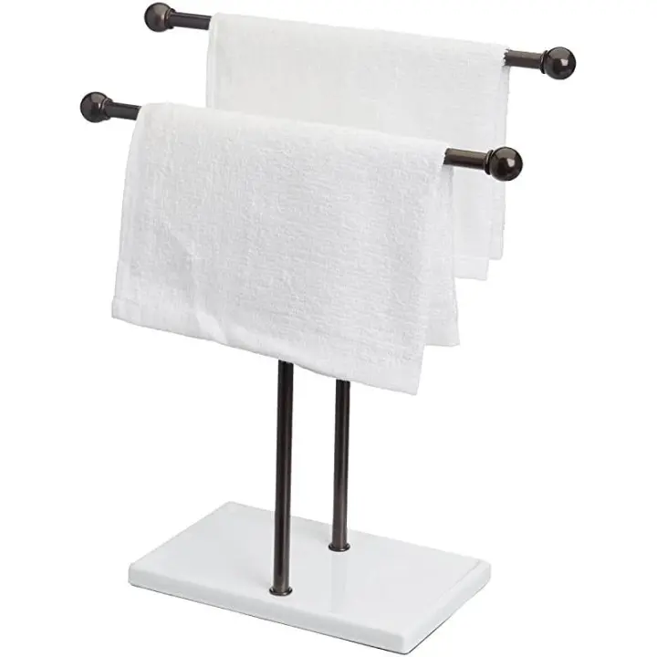Amazon Basic Care Toallero Doble T Sobre Mueble con Bandeja para Joyas y Toallas de Manos - 1