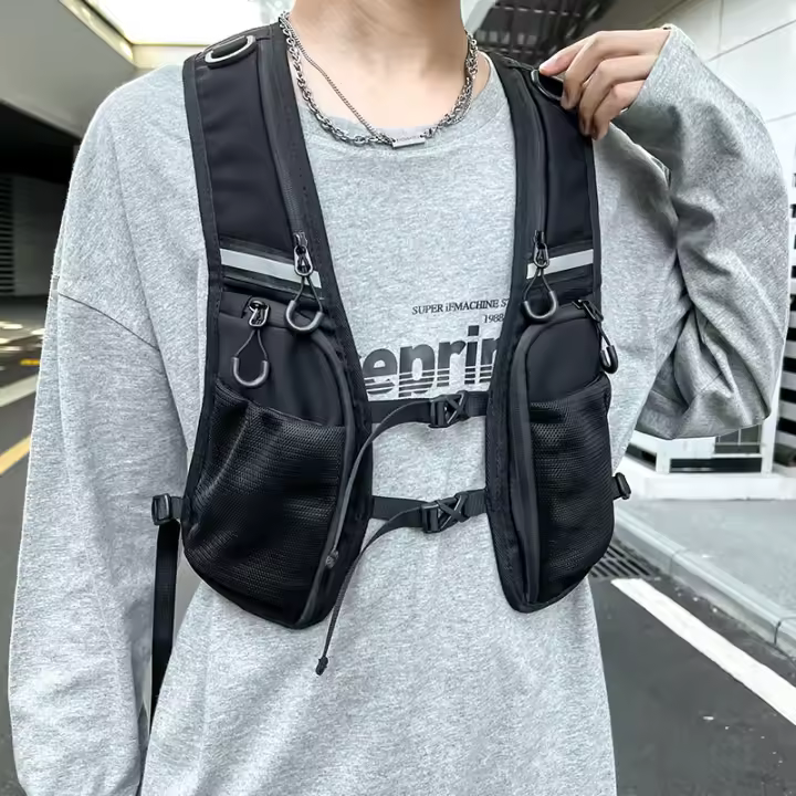 Bolsa De Pecho Hip-hop Para Hombres Ropa De Calle Impermeable Táctico Vestido Bolsas De Almacenamiento Con Bolsillos De Nylon - 1