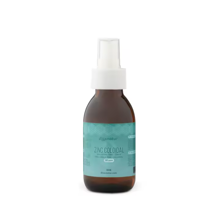 DIOXNATUR® Zinc Coloidal 100ml 20 ppm - Solución de Zinc con Spray Pulverizador - Envase de Vidrio Ámbar - 1