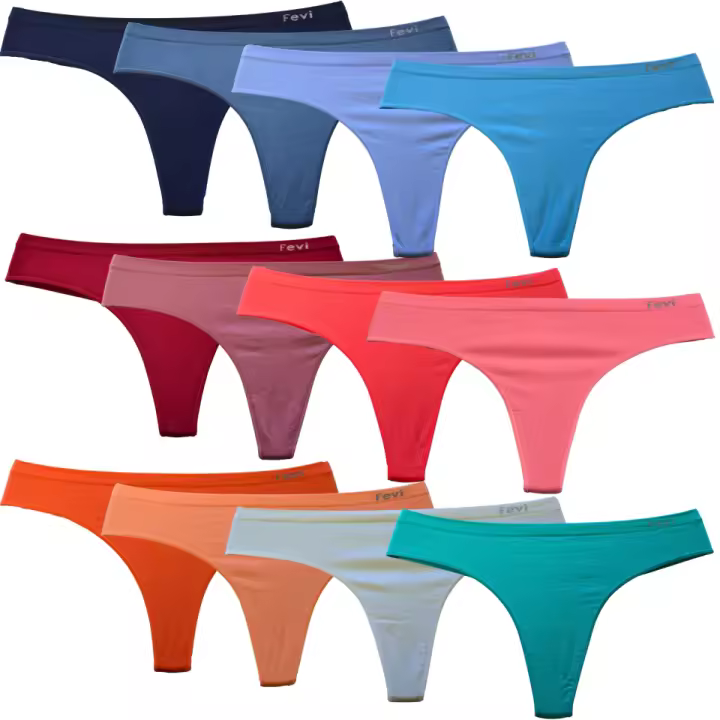 FEVI | Pack de 12 Tangas | Suaves y Cómodas | 12 Colores: Granate, Morado, Rosa, Gris, Azul, Turquesa, Azul Oscuro, Marino, Salmón, Naranja, Naranja Claro, Verde Agua | Transpirables | Talla Única M-L - 1