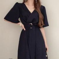 Vestido REALEFT Para Mujer Verano Otoño Manga Acolchada V-Neck Cinturón Frontal Cruzado Elegante Casual A-Line Midi Para Oficina - details 20