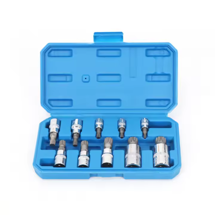 Podofo Juego profesional de 10 llaves de vaso de 12 puntas M4-M18 1/4"  3/8"  1/2" Kit de herramientas de reparación con estuche - 1