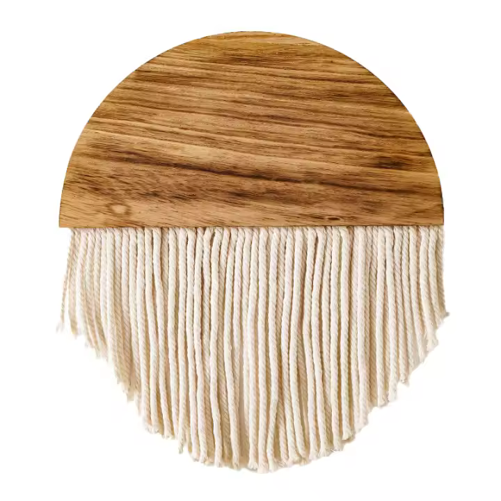 Cortina de puerta Decoración para colgar en la pared de macramé, tablero de madera semicírculo bohemio, adorno con borlas largas, tapiz de madera hecho a mano, estante de madera semicírculo para arte en el hogar-mosquitera de 25x30 cm - 1