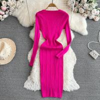Vestido De Encaje Con Manga Larga Para Mujer Ropa De Fiesta Retro O-Neck Ajustado Estilo Coreano Poliéster Mid-Calf - details 15