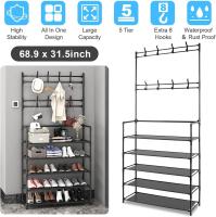 GREATOOL Perchero de Pie con Zapatero y Ganchos 3 en 1: Entrada y Recibidor Ideales para Ahorrar Espacio ,8 Ganchos Desmontables - details 1