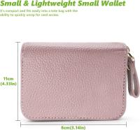 Cartera pequeña con bloqueo RFID para mujer, con cremallera de acero inoxidable, de piel, estilo acordeón, color rosa, para identificación, compacta, delgada, con cremallera bloqueada (rosa) - details 3