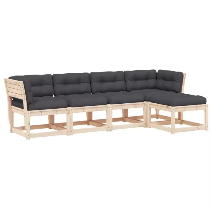 vidaXL Juego de sofás de jardín 5 pzas con cojines madera maciza pino - 1