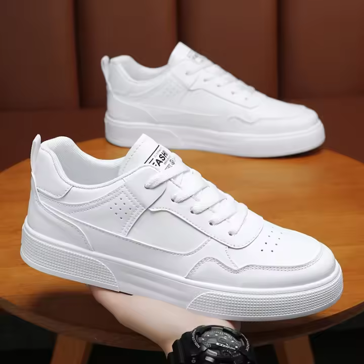 Zapatos Casuales Para Hombre En Cuero Blanco Ligeros Y Transpirables Con Plataforma Zapatillas De Patinaje Deportivas De Verano Y Otoño - 1