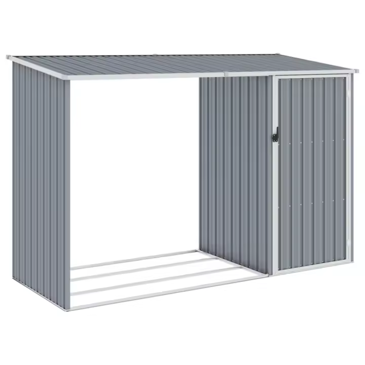 vidaXL Cobertizo de jardín de leña gris acero galvanizado 245x98x159cm - 1