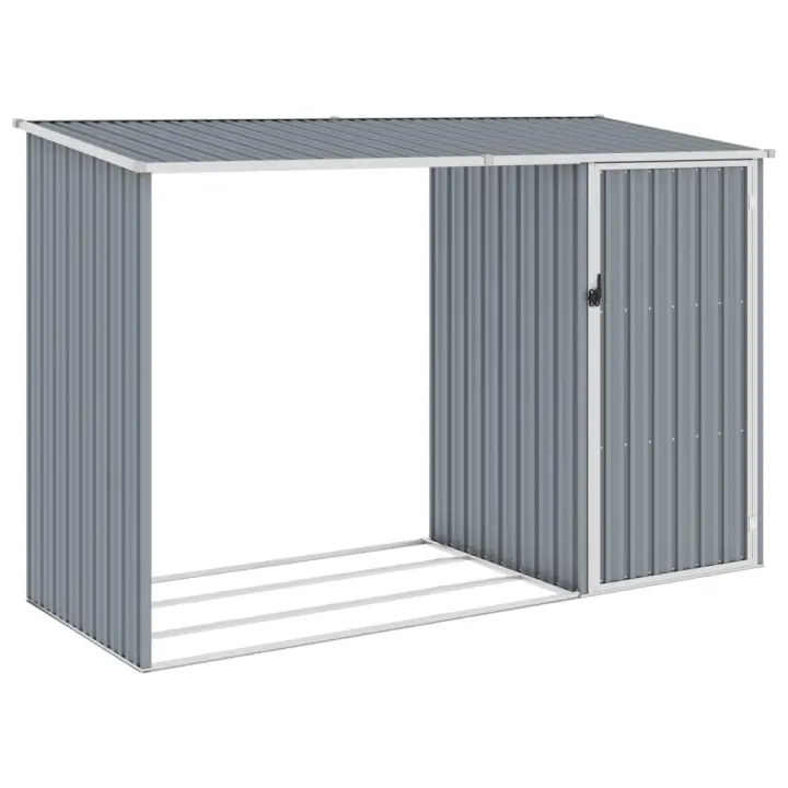 vidaXL Cobertizo de jardín de leña gris acero galvanizado 245x98x159cm - 1