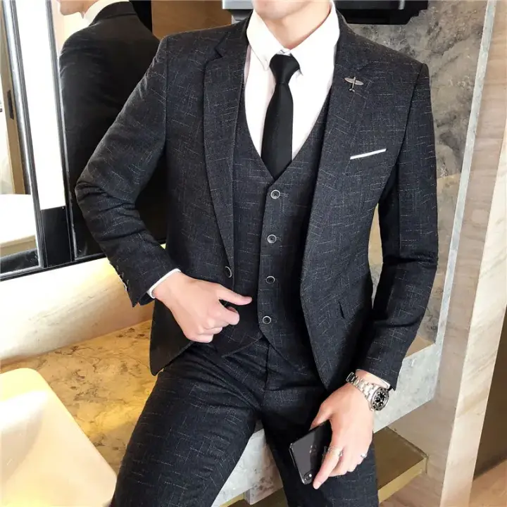Traje De Moda Para Hombre 2025 ( Blazers + Chaleco + Pantalones) Estilo Artístico Casuál Elegante Tamaño M-5XL Para Bodas Y Trabajo - 1