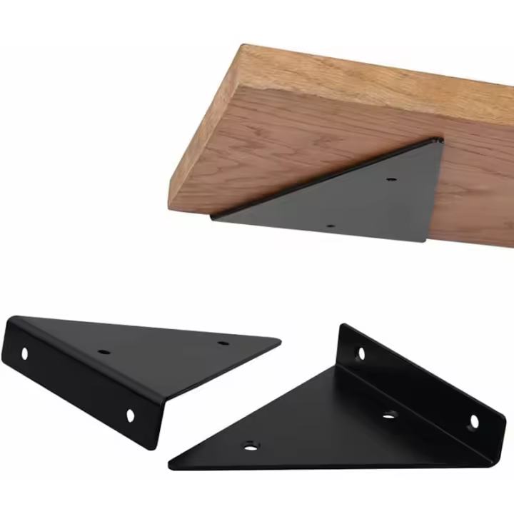 Soporte de estante triangular de metal flotante, soporte de estante de pared ciego oculto, soporte de decoración de bricolaje para dormitorio, sala de estar, baño, 2 piezas (8x10cm/3.1x3.9in, negro) - 1