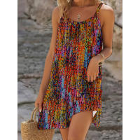 Vestido De Verano Para Mujer Sin Mangas Estampado Casual Longitud De Rodilla Vestido De Playa Ropa De Mujer Polyester Spandex - details 2