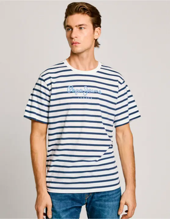 Camiseta Pepe Jeans Hombre Striped Eggo Blanco Regular Fit PEPE JEANS - 1