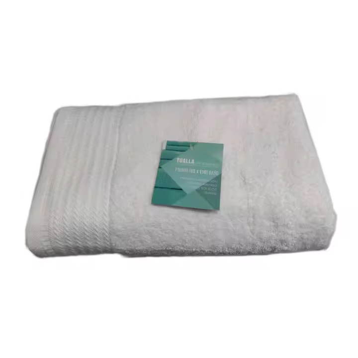 Rams - Toalla de baño realizada 100% algodón, de color blanco, de 65x130 cm con bonito diseño en su lateral. Toalla de ducha, para el secado, con tacto suave, de gran tamaño. Toalla grande tipo ducha. - 1