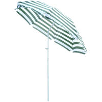 Outsunny Sombrilla de Playa Ø180x200 cm con Techo Inclinable y Poste de Metal Protección Solar para Jardín Terraza Exterior Rayas Verde y Blanco - details 0