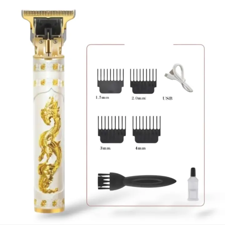 Maquinilla cortadora de pelo profesional inalámbrica Trimmer barberia, cortadora de pelo con hoja en T para hombres, color blanca recortadora sin huecos, recortadora de barba recargable, cortadora de barba con peines guía - 1