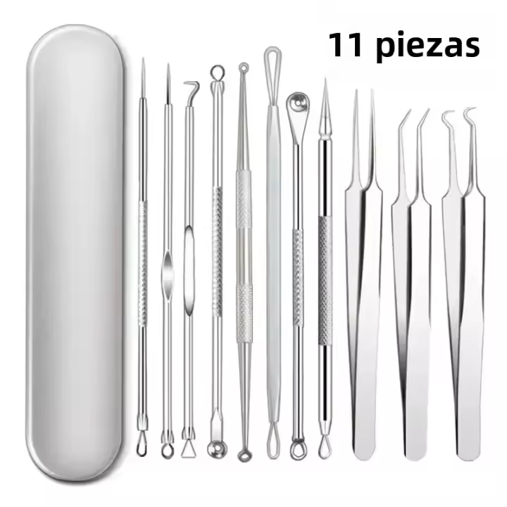 Kit De 11 Piezas De Herramientas Para El Cuidado De La Piel Eliminador De Acné Y Puntos Negros Agujas Para Pelos Encarnados Limpieza Profunda Del Piel - 1