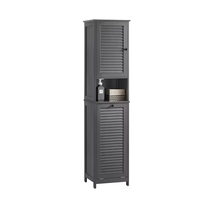 SoBuy Mueble Columna de Baño con 1 Cesto para Ropa Sucia Armario Alto para Baño con 1 Puerta y 3 Estantes Gris 40 x 38 x 170 cm BZR124-DG ES - 1