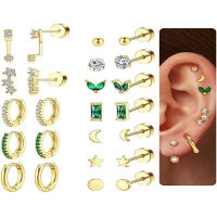 2Pcs Aretes Planos Dorados Para Mujer Aretes De Agujero Pequeños Con Cierre De Tornillo Hipoalergénicos Estilo Huggie - details 0