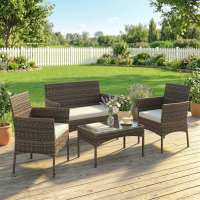 Outsunny Conjunto Jardín Exterior de Ratán con Cojines Conjunto Terraza Resistente a la Intemperie Muebles Jardín Exterior con 2 Sillones Sofá de 2 Plazas Mesa con Cristal Marrón - details 1