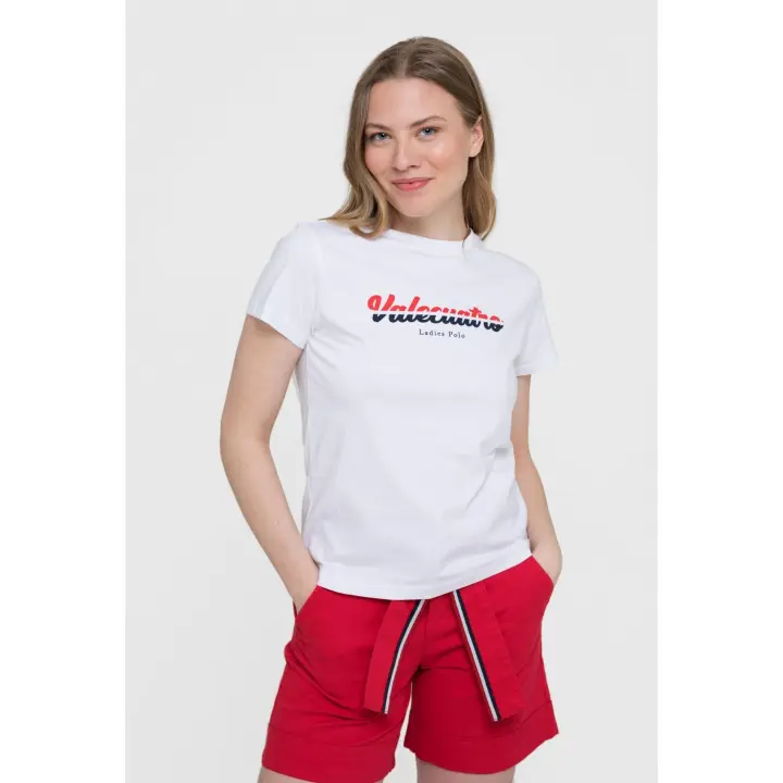 Camiseta Valecuatro Blanca de Algodón Corte Relajado Cuello Redondo Manga Corta - 1