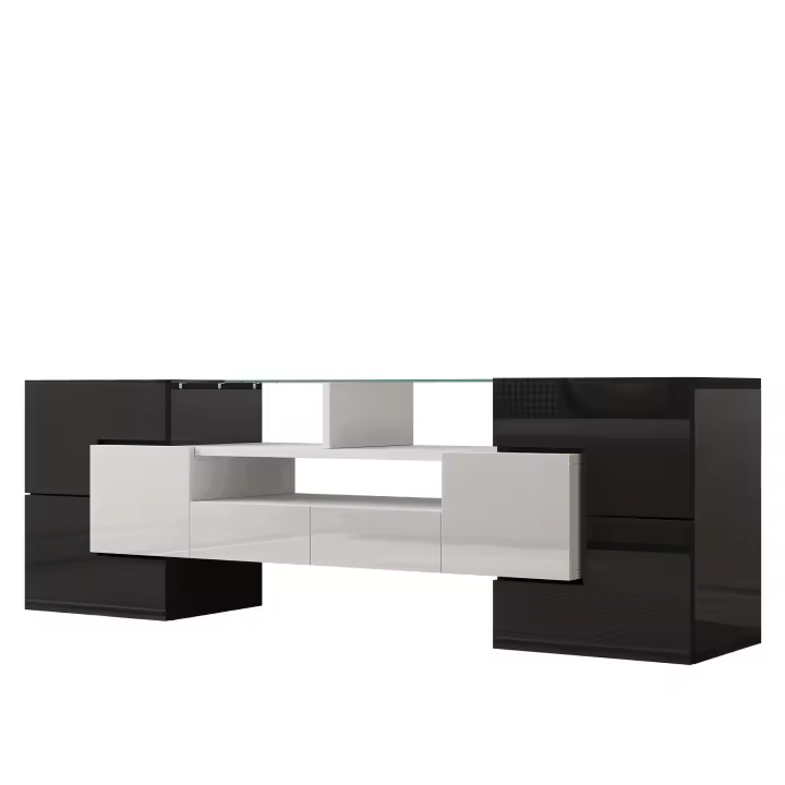 Soporte de TV Brilliant Blanco, 145 cm, iluminación LED, muebles de salón, Modern diseño, elegant surface de Cristal - 1