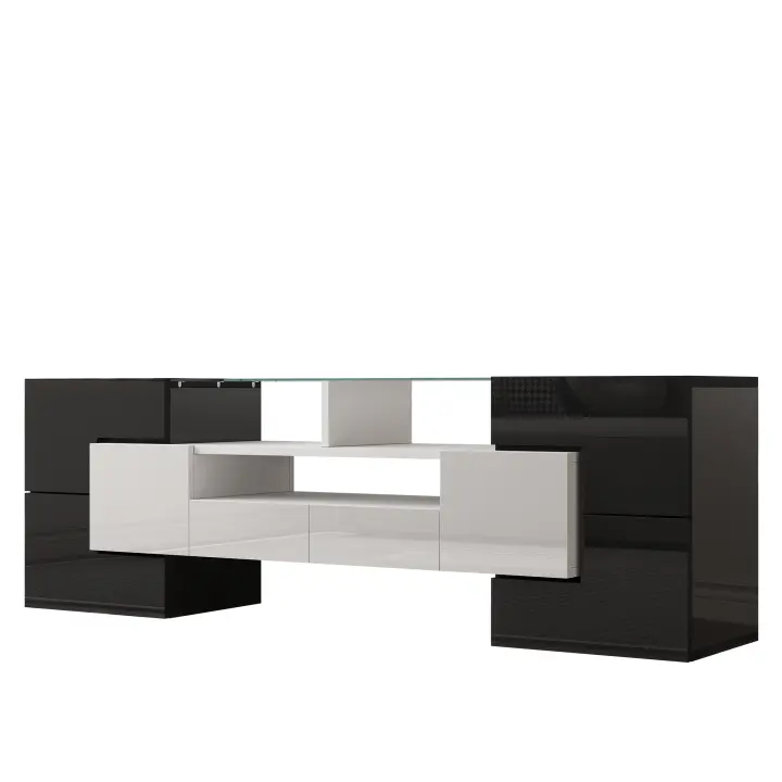 Soporte de TV Brilliant Blanco, 145 cm, iluminación LED, muebles de salón, Modern diseño, elegant surface de Cristal - 1