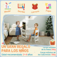 AIYAPLAY Mesa y Silla Infantil de 2 Piezas Mesa Infantil con Silla y Caballete Plegable para Niños de +3 Años con Estantes y Rollo de Papel para Dormitorio Sala de Juegos Blanco - details 3